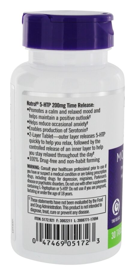 5-HTP Suporte para Humor & Estresse com Liberação Programada Potência Máxima 200 mg. - 30 Tablets Natrol - Image 3