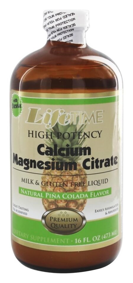 Líquido Alto Potência Cálcio Magnésio Citrato Natural Pina Colada Sabor - 16 fl. oz. LifeTime Vitamins