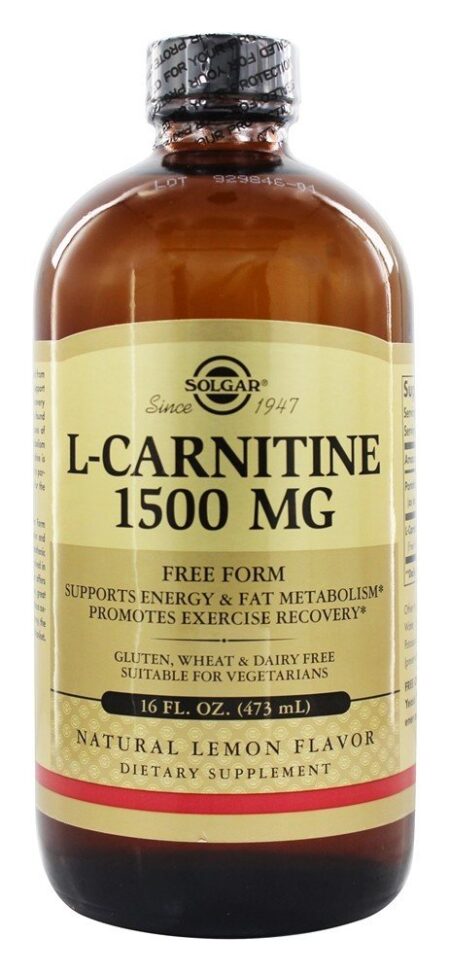 L-Carnitina Líquida Forma Livre Grau Farmacêutico Sabor Natural a Limão 1500 mg. - 16 fl. oz. Solgar