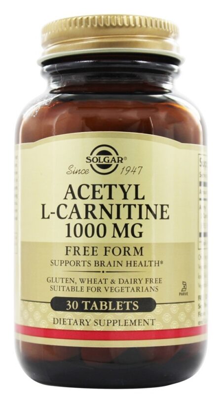 Forma livre de acetil L-carnitina 1000 mg. - 30 Tablets Solgar