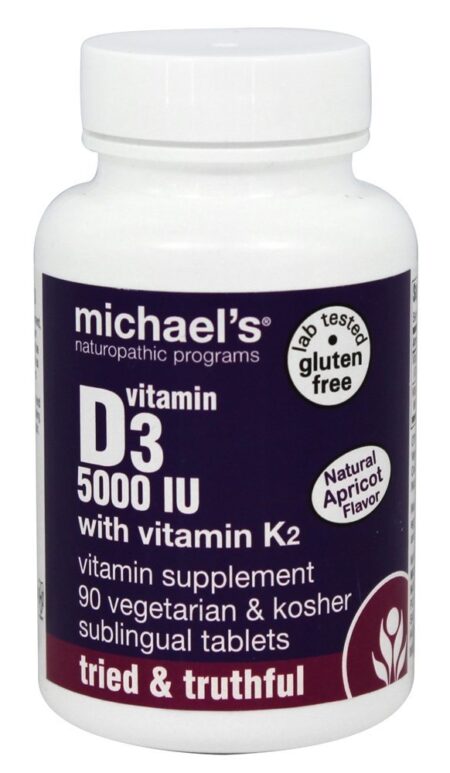 Vitamina D3 com Vitamina K2 Natural Sabor Damasco 5000 UI - 90 Tablets Michael's Naturopathic Programs