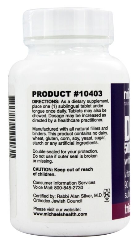 Vitamina D3 com Vitamina K2 Natural Sabor Damasco 5000 UI - 90 Tablets Michael's Naturopathic Programs - Image 3