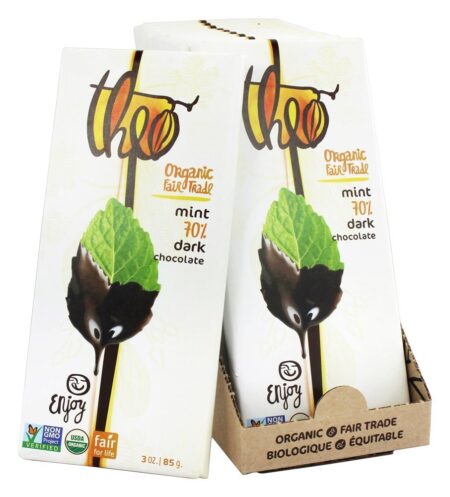 Comércio orgânico e justo 70 % Barra de chocolate escuro Menta - 3 oz. Theo Chocolate - Image 3