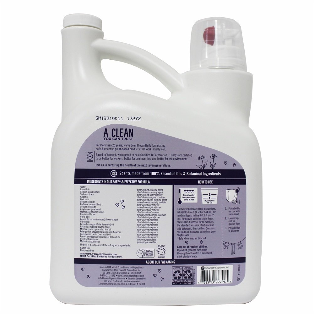 Detergente para a roupa alimentado por plantas 99 carrega lavanda fresca - 150 fl. oz. Seventh Generation - Imagem 2