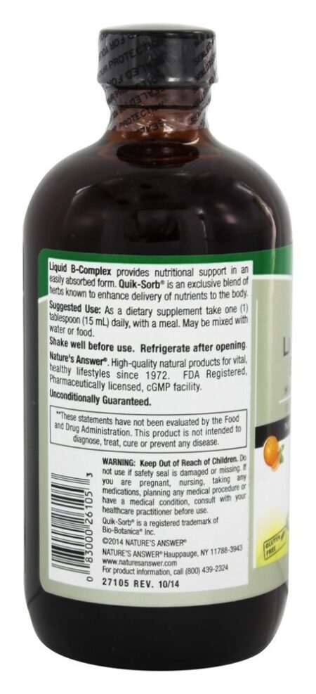 Complexo de Vitamina B Líquida Fórmula de Alta Potência Sabor Tangerina - 8 fl. oz. Nature's Answer - Image 3