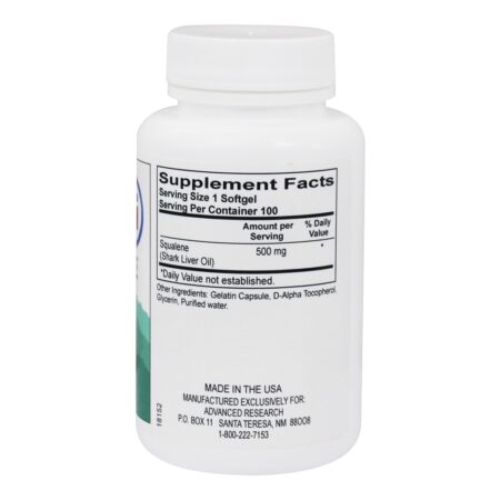 Esqualeno Óleo de Fígado de Tubarão 500 mg. - 100 Softgels Advanced Research - Image 2