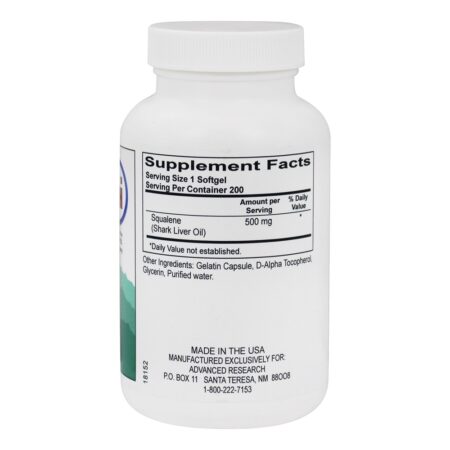 Esqualeno Óleo de Fígado de Tubarão 500 mg. - 200 Softgels Advanced Research - Image 2