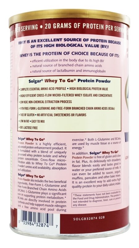 Whey To Go Proteína Em Pó Morango Natural - 16 oz. Solgar - Image 4