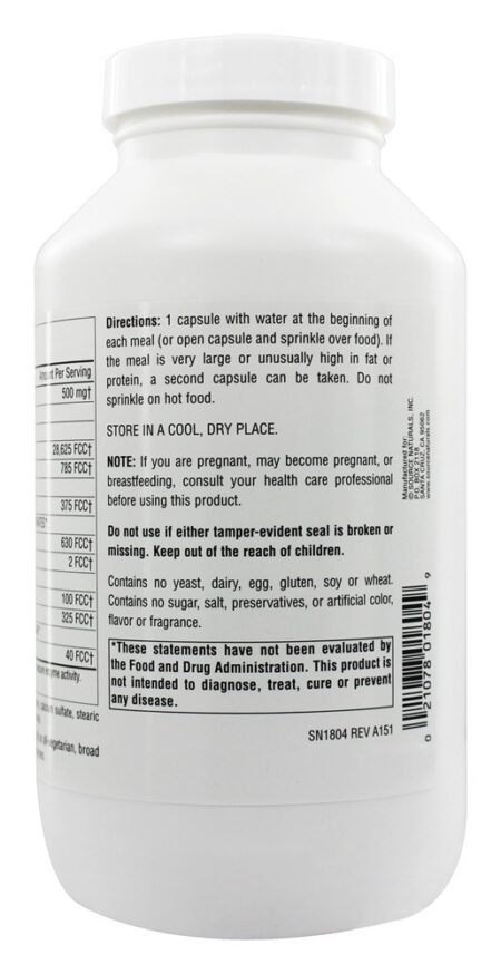 Enzimas Essenciais Diárias 500 mg. - Cápsulas 360 Source Naturals - Image 3