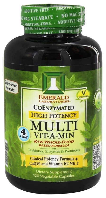 Multi Vit-A-Min Fórmula Coenzimada de Alta Potência a Base de Alimentos Integrais - Cápsulas vegetarianas 120 Emerald Labs