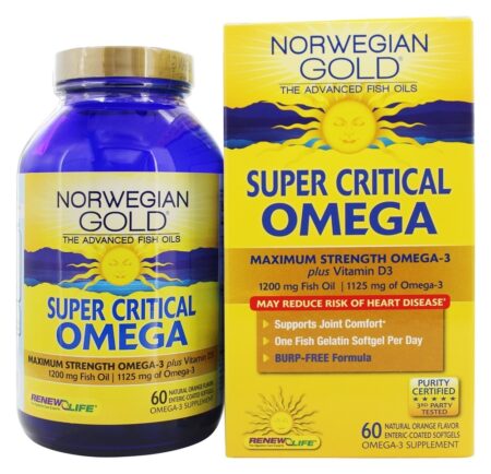 Óleos Ultimate de Peixes de Ouro Norueguês Força Máxima Omega - 3 Omega Sabor Natural de Laranja 1200 mg. - 60 Softgel (s) de peixe Renew Life