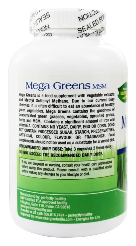 Mega Greens Plus MSM - 180 Cápsula (s) vegetal (s) Perfectly Healthy - Image 3