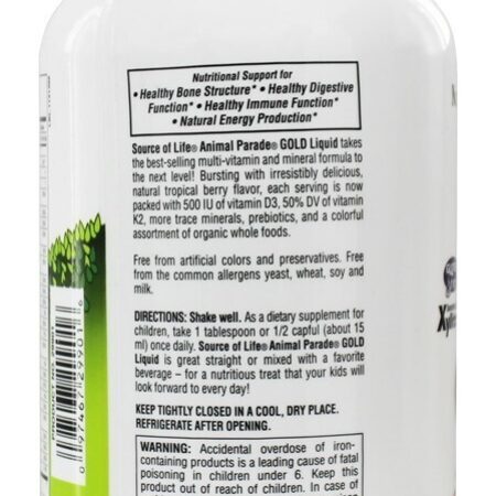 Fonte de Vida Animal Desfile Ouro Líquido Infantil Múltiplas-Vitamina & Mineral Natural Tropical Baga Sabor - 30 fl. oz. Natures Plus - Imagem 3