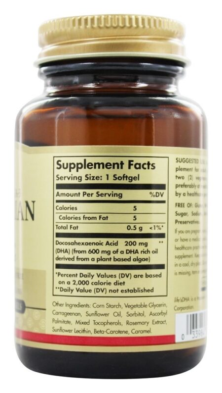 Omega-3 Natural DHA Vegetariano 200 mg. - 50 Cápsulas Vegetarianas Solgar - Image 2