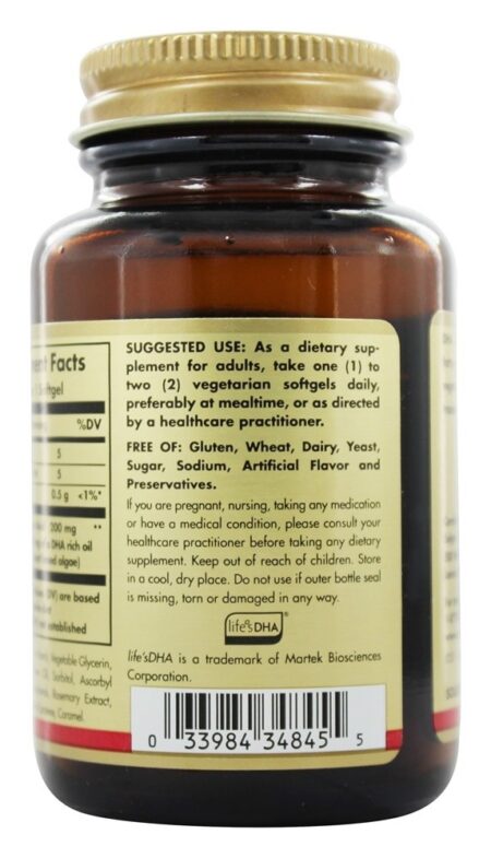 Omega-3 Natural DHA Vegetariano 200 mg. - 50 Cápsulas Vegetarianas Solgar - Image 3