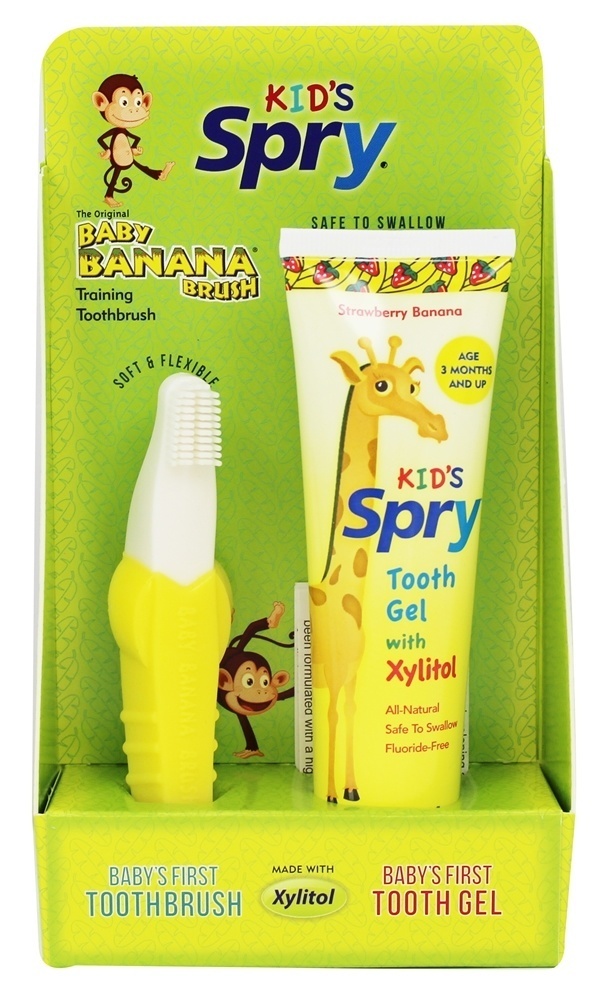 Toothbrush do treinamento da banana do bebê com o gel do dente de Spry Kid com banana da morango do Xylitol - 2 oz. Xlear