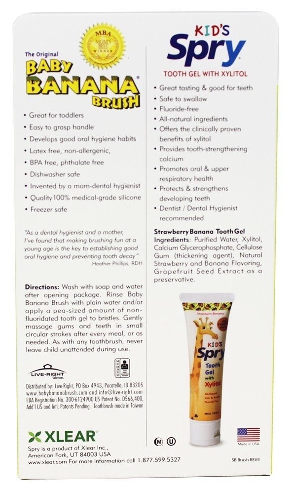 Toothbrush do treinamento da banana do bebê com o gel do dente de Spry Kid com banana da morango do Xylitol - 2 oz. Xlear - Imagem 2