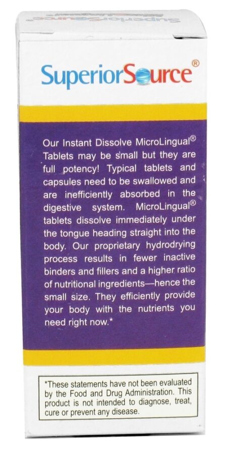 Sem Tiro Triplo B12 3,000 mcg, B6 & Ácido Fólico Instantâneo Dissolve Micro-Comprimidos - 60 Tablets Superior Source - Image 3