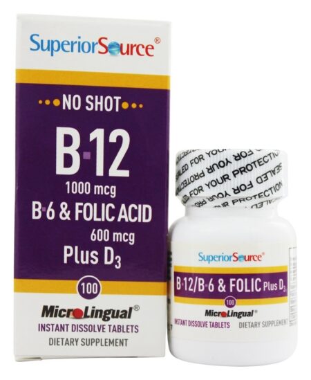 Sem Tiro B12, B6, Ácido Fólico Plus D3 Micro-Comprimidos de Dissolução Instantânea - 100 Tablets Superior Source