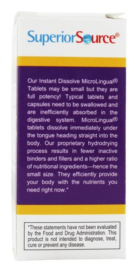 B12 Cianocobalamina Dissolução Instantânea 1000 mcg. - 100 Tablets Superior Source - Image 3