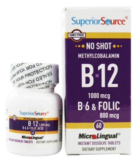 B12 Metilcobalamina 1000 mcg Com B6 & Ácido Fólico 800 mcg. - 60 Tablets Superior Source