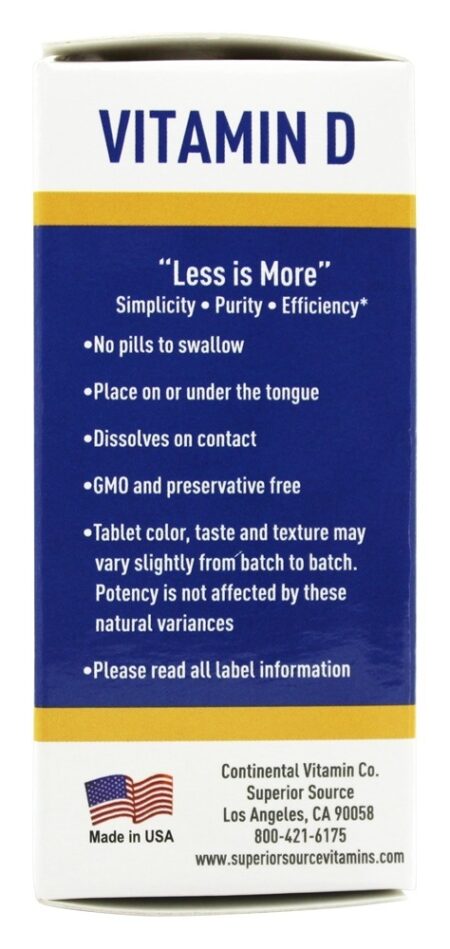 Vitamina D3 Potência Extra Dissolução Instantânea 1000 UI - 100 Tablets Superior Source - Image 4