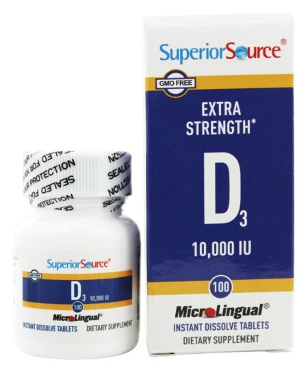 Vitamina D3 Potência Extra Dissolução Instantânea 10000 UI - 100 Tablets Superior Source