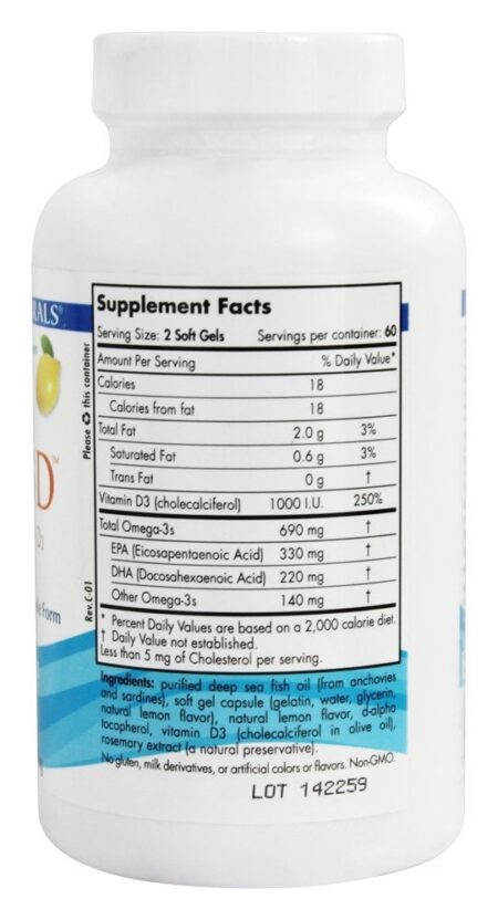 Omega -3D Óleo de Peixe Purificado com Vitamina D3 Sabor Limão 1000 mg. - 120 Softgels Nordic Naturals - Image 2