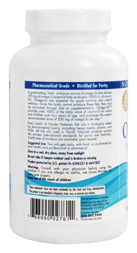 Omega -3D Óleo de Peixe Purificado com Vitamina D3 Sabor Limão 1000 mg. - 120 Softgels Nordic Naturals - Image 3