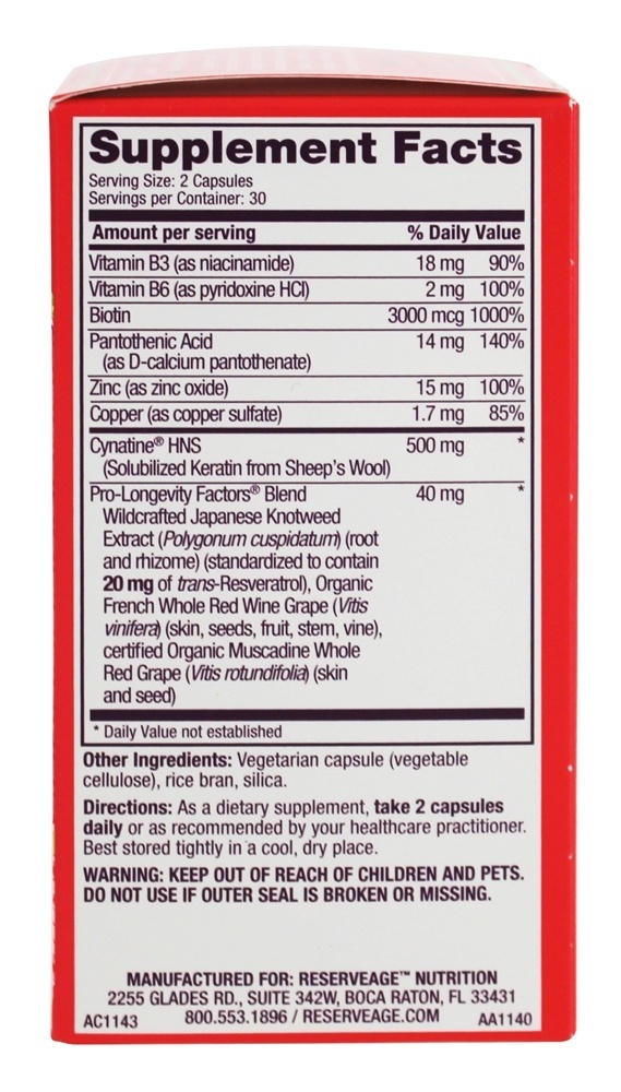 Queratina Hair Booster - Cápsulas 60 Reserveage Nutrition - Imagem 2
