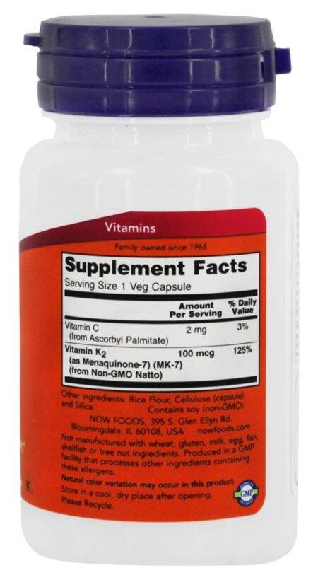 MK7 Vitamina K2 100 mcg. - Cápsulas vegetarianas 60 NOW Foods - Image 2