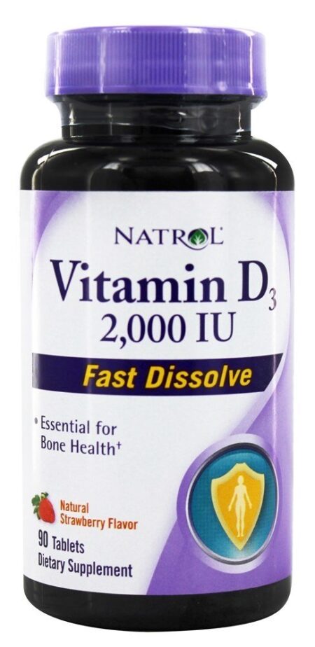 Vitamina D3 Rápida Dissolução Sabor Morango 2000 UI - Mini- Natrol 90 Natrol