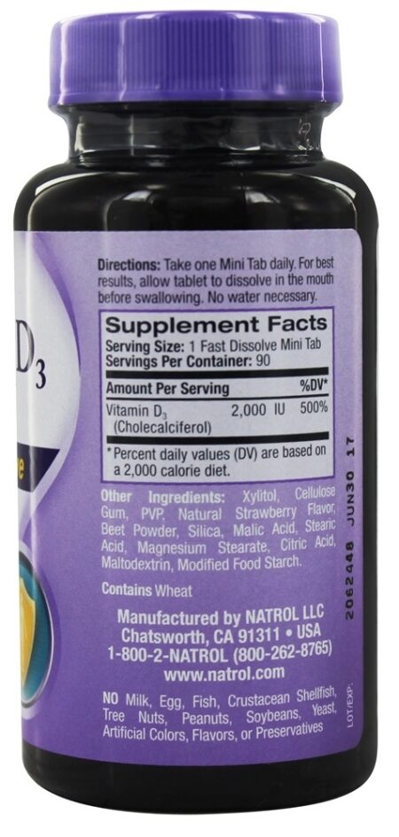 Vitamina D3 Rápida Dissolução Sabor Morango 2000 UI - Mini- Natrol 90 Natrol - Image 2