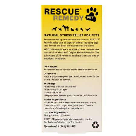 Resgate Remédio Pet Natural Stress Relief para conta-gotas de animais de estimação - 20 ml. Bach - Image 3