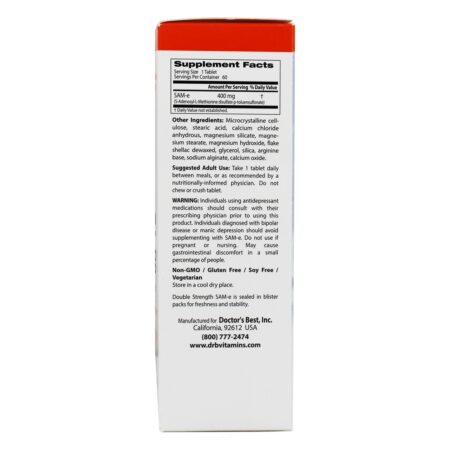 SAM-e 400 Potência Dupla 400 mg. - 60 Comprimidos com Doctor's Best entérico Doctor's Best - Image 2