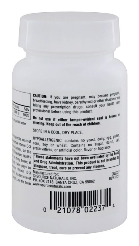 Vitamina D3 2000 UI - 200 Softgels Source Naturals - Image 3