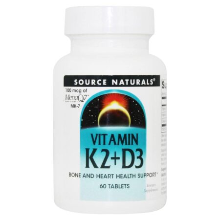 Osso e coração de vitamina K2 + D3 Health Support - 60 Tablets Source Naturals