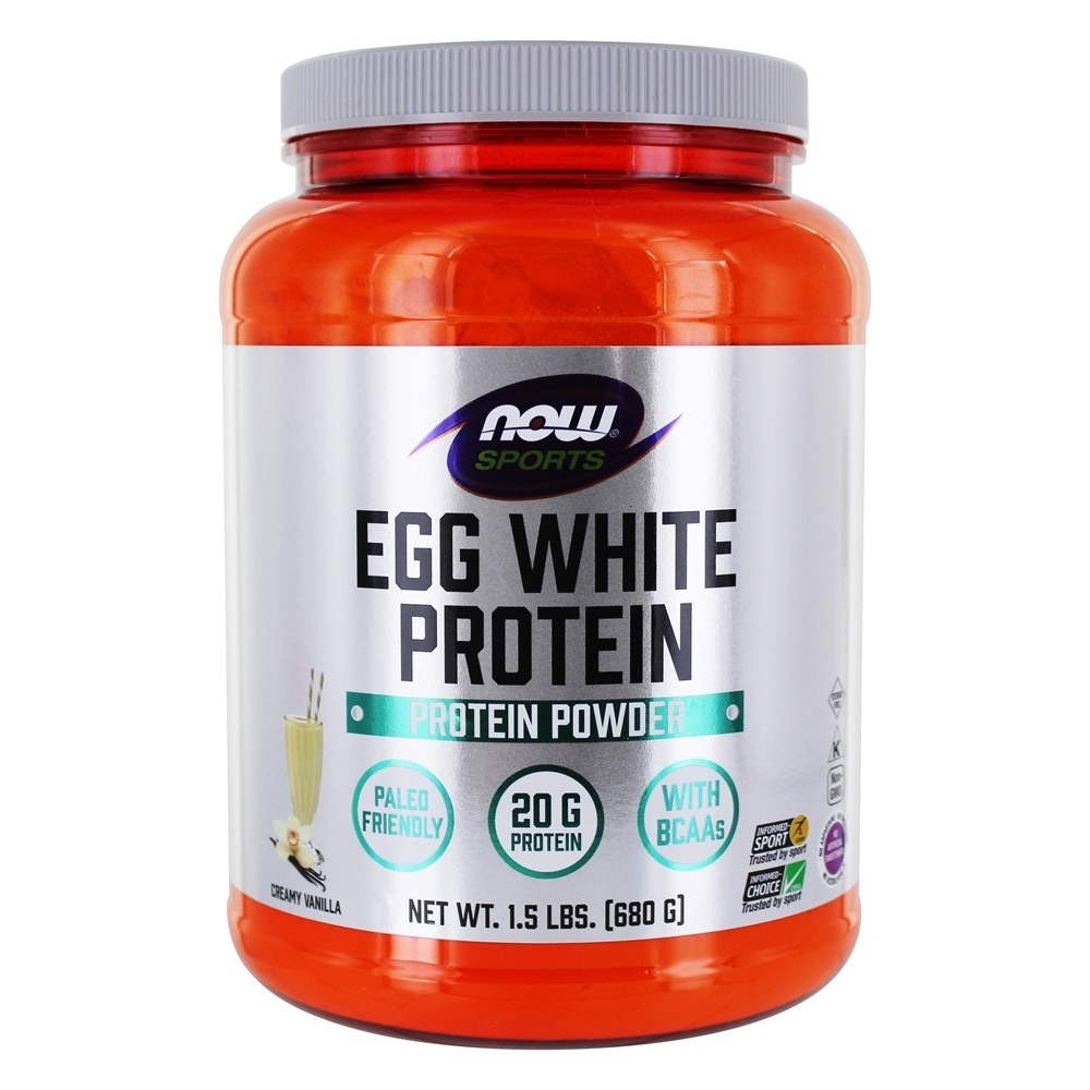 AGORA ostenta a baunilha cremosa do pó da proteína da clara de ovo - 1.5 lbs. NOW Foods