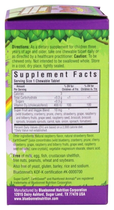 Animalz Vitamina D3 Sabor a Baga Misturado Natural 400 IU - 90 comprimidos mastigáveis Bluebonnet Nutrition - Image 2