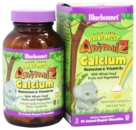 Animalz Cálcio Magnésio & Vitamina D3 Natural Baunilha Glacé Sabor - 90 Mastigáveis Bluebonnet Nutrition