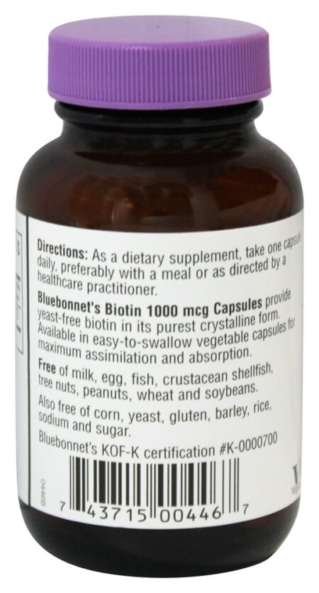 Biotina 1000 mcg. - Cápsulas vegetarianas 90 Bluebonnet Nutrition - Image 3