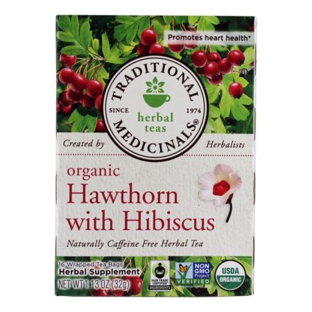 Hawthorn orgânico com chá de ervas de hibisco - 16 Saquinhos de Chá (Anteriormente Chá para o Coração) Traditional Medicinals