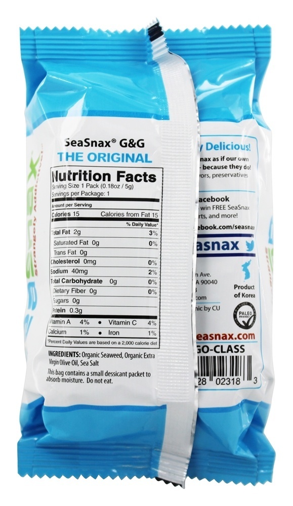Levemente Assado e Temperado Alga Agarrar & Ir Empacotar Clássico Oliva - 0.18 oz. SeaSnax - Imagem 2