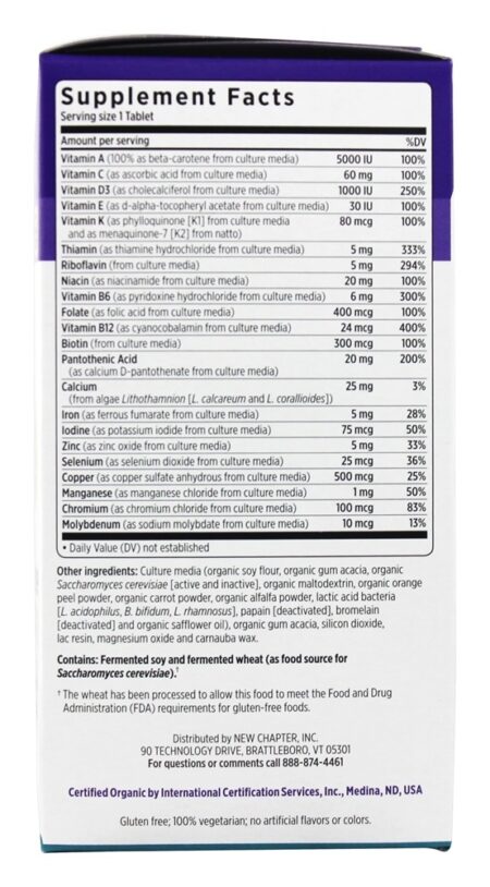 Apenas um multivitamínico de alimentos integrais com fórmula multi-mineral - 72 Tablets New Chapter - Image 2