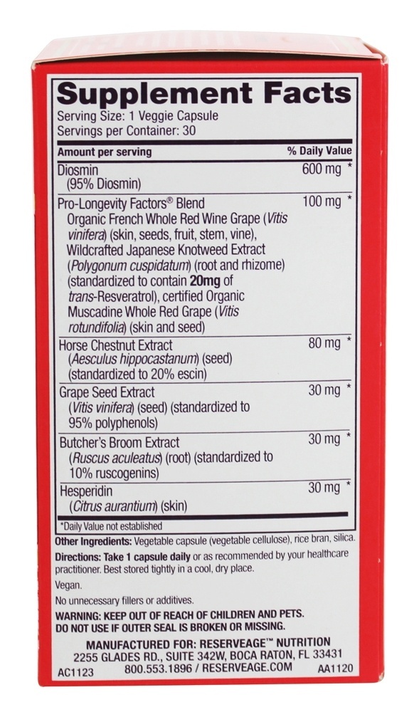 Lindas Pernas com Diosmin & Resveratrol - Cápsulas 30 Reserveage Nutrition - Imagem 2