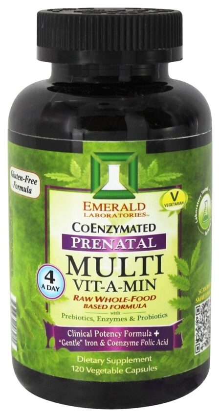 Fórmula Pré-Natal Multi Vit-A-Min Crua à Base de Alimentos Integrais - Cápsulas vegetarianas 120 Emerald Labs