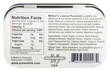 Puremints Pastillas 100 % Alcaçuz Natural - 1.76 oz. Meltzer's - Image 2