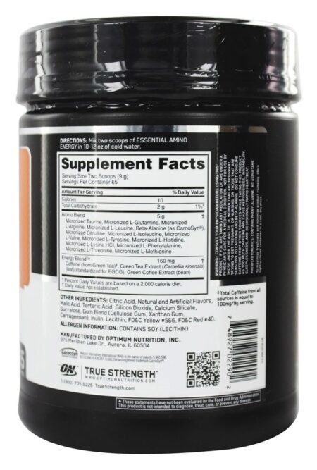 AmiN.O Essencial. Refrigerador de Laranja de Energia 65 Porções - 1.29 lbs. Optimum Nutrition - Image 2