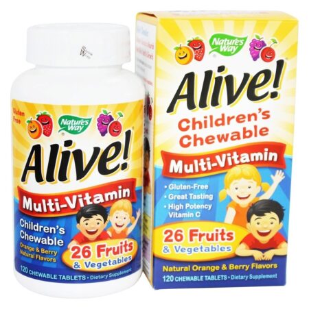 Alive Multivitamínico Mastigável Para Crianças Sabor Natural de Laranja & Berries - 120 comprimidos mastigáveis Nature's Way