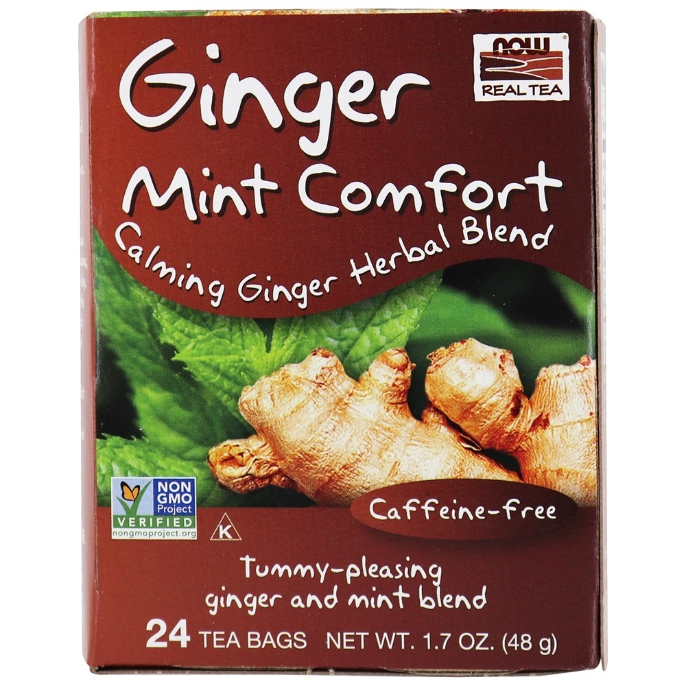 NOW Real Chá Calmante Gengibre Chá Sem cafeína Gengibre Menta Conforto - 24 Saquinhos de Chá NOW Foods